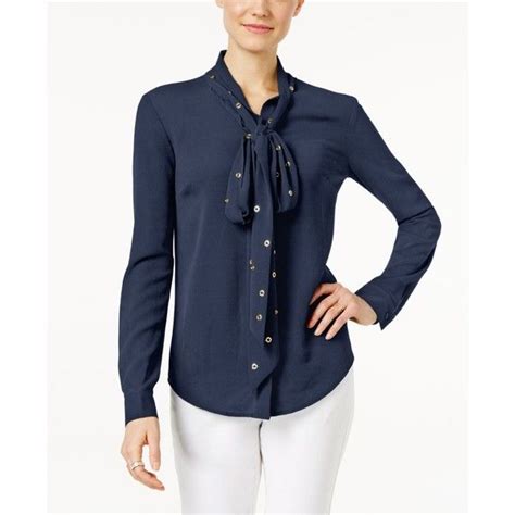 michael kors ties blue|Michael Kors tie neck blouse.